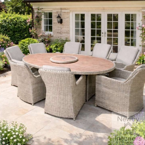 NORT0569 - Northwood Natural Wood Effect Top 8 Seater Oval Dining Table Oatmeal
