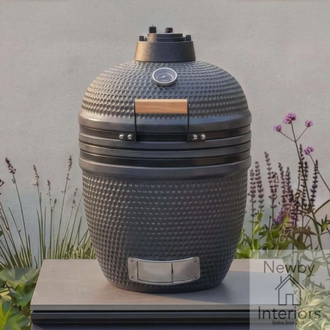 ODK-EMB-18KAM - Maze Ember 18 Inch Ceramic Egg Kamado BBQ With Heat Deflector & Stainless Steel Cooking Grills Black