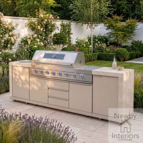Maze Ember Linear Outdoor Kitchen with 6 Burner Gas Grill & Storage Cabinets Latte