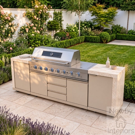 Maze Ember Linear Outdoor Kitchen with 6 Burner Gas Grill & Storage Cabinets Latte
