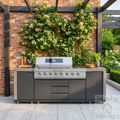 Maze Ember Linear Outdoor Kitchen with 6 Burner Gas Grill & Storage Cabinets Grey