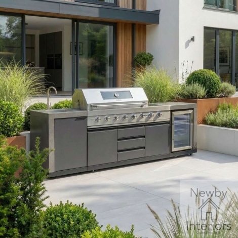ODK-EMB-LSF - Maze Ember Linear Outdoor Kitchen with 6 Burner Gas Grill Sink & Single Fridge Grey