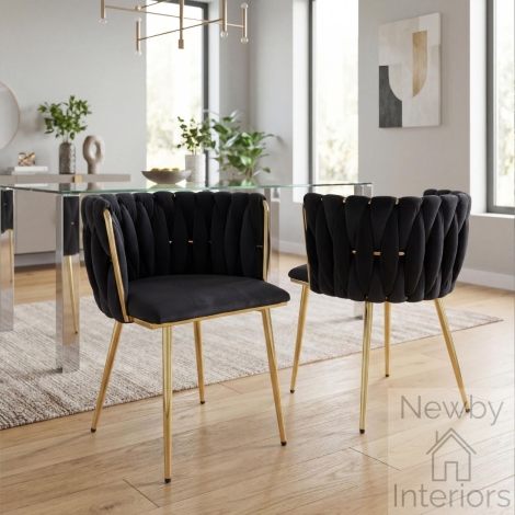 185-09-01-11-01 - Ontario Black Brushed Velvet Dining Chair with Gold Frame (Pair)