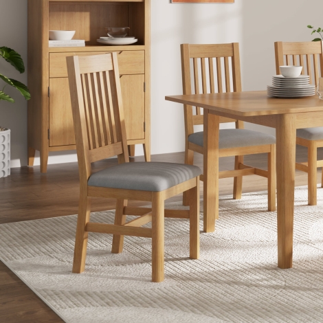 NH-OS-12 - Ekero Solid Oak Dining Chairs High Back Padded Seat Wax Finish (Pair)