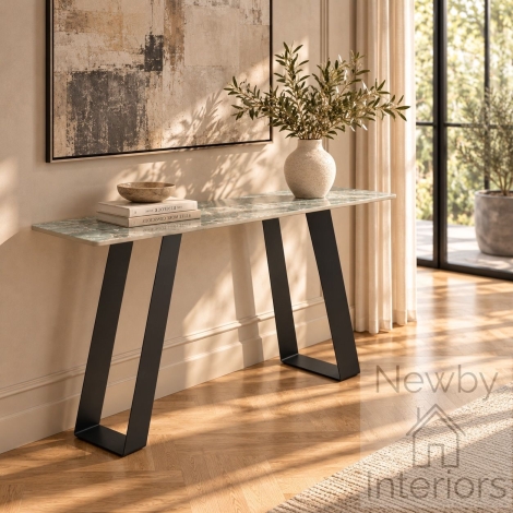 968-41-12 - Osaka Sage Marble Effect Ceramic Console Table