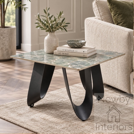969-41-65 - Osaka Sage Marble Effect Ceramic Side Table – 65cm