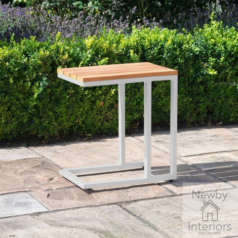 OSL-U-WH-304550 - Oslo U Shaped Teak Top Side Table / White