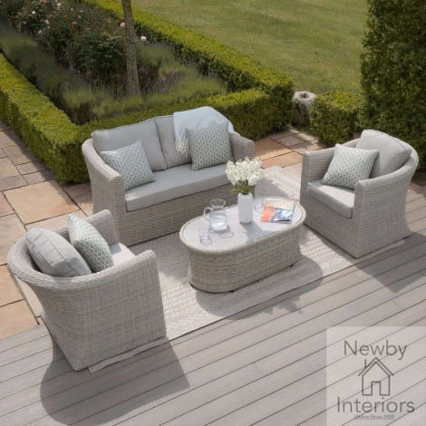 OXF-202014-CG - Maze Oxford Outdoor 2 Seat Rattan Sofa Set Ceramic Glass Table Grey Frame Light Grey Cushions