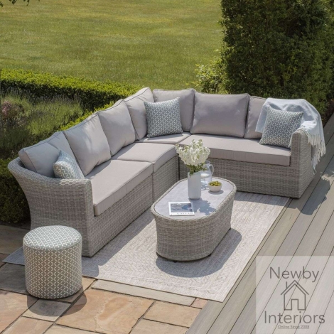 OXF-203014-CG - Maze Oxford Large Grey Rattan Corner Sofa Set with Ceramic Glass Top Light Grey Cushions