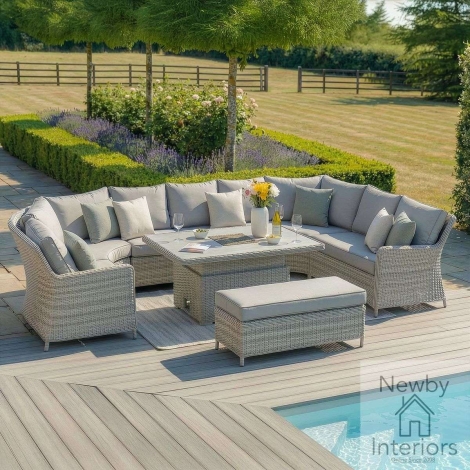 OXF-208542-CG - Maze Oxford Royal Outdoor U-Shaped Rattan Sofa Set Rising Table Ceramic Glass