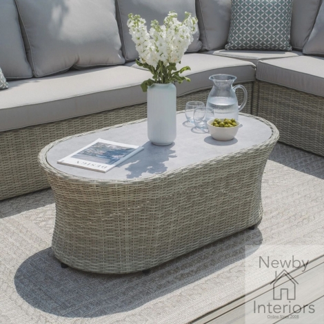 Maze Oxford Garden Rattan Oval Coffee Table Ceramic Glass Top