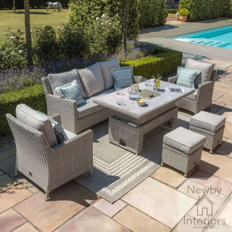 OXF-V-205514-CG - Maze Oxford Outdoor Rattan Sofa Dining Set Ice Bucket Rising Table Ceramic Glass Top Grey Frame & Cushions