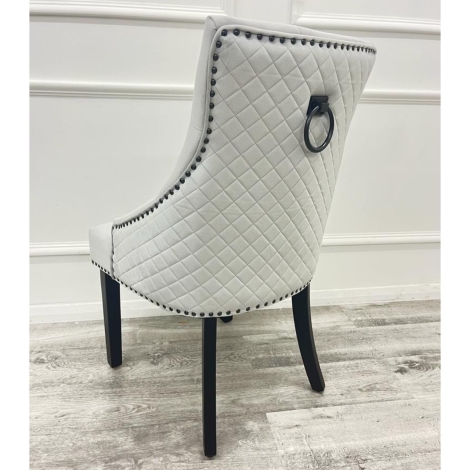 1-DC-BENT-BLK-QR-LG-V - Pair Of Bentley - Light Grey - Black Lion head Knocker - Quilted Back - Velvet Dining Chairs With Black Legs