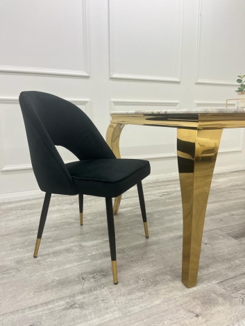 Pair Of Astra - Black - Velvet Fabric Dining Chairs With Black and Gold Legs