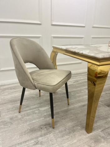 Pair Of Astra - Champagne - Velvet Fabric Dining Chairs With Black and Gold Legs