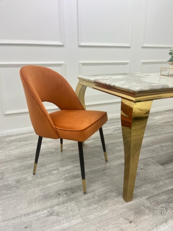 Pair Of Astra - Rust/Orange - Velvet Fabric Dining Chairs With Black and Gold Legs