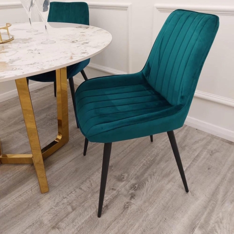Pair Of Dido - Teal - Velvet Dining Chairs With Black Metal Legs