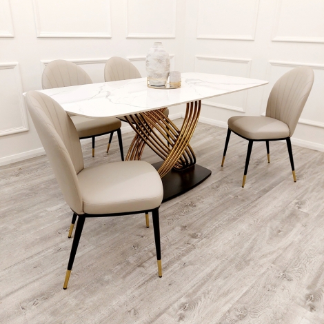 6-DC-ETTA61505-BEI-L - Pair Of Etta - Beige - Faux Leather Dining Chairs With Black and Gold Legs