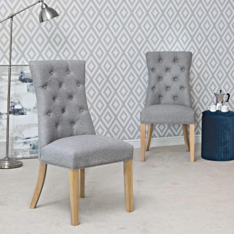 Cambridge Grey Fabric Curved Button Back Dining Chair (Pair)