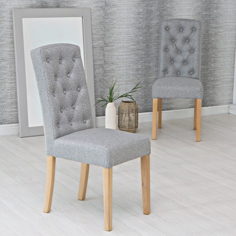 CH34-GR-1 - Pair Of -  Sussex - Light Grey - Fabric - Buttoned Arch Back Dining Chairs