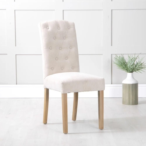 CH34-NAT-1 - Pair Of -  Sussex - Beige / Cream - Fabric - Buttoned Arch Back Dining Chairs