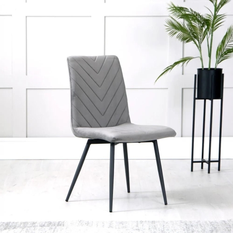 Leah Grey Velvet V Stitched Back Dining Chair (Pair)