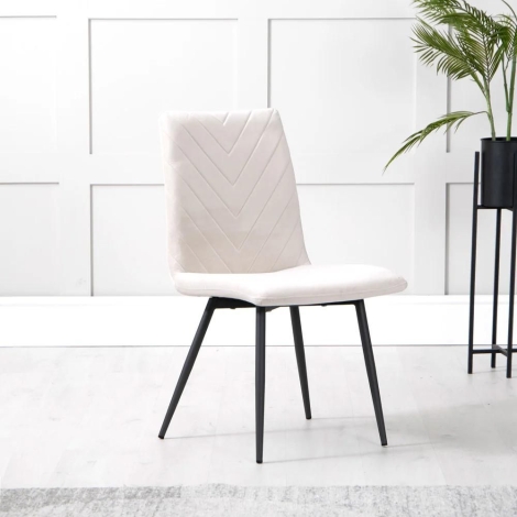 Pair Of Leah Taupe Velvet Black Metal Frame Dining Chairs
