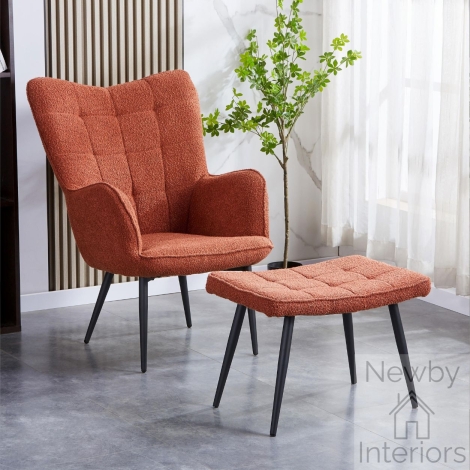 307-08-16-01-01 - Paris Copper Boucle Fabric Armchair & Footstool