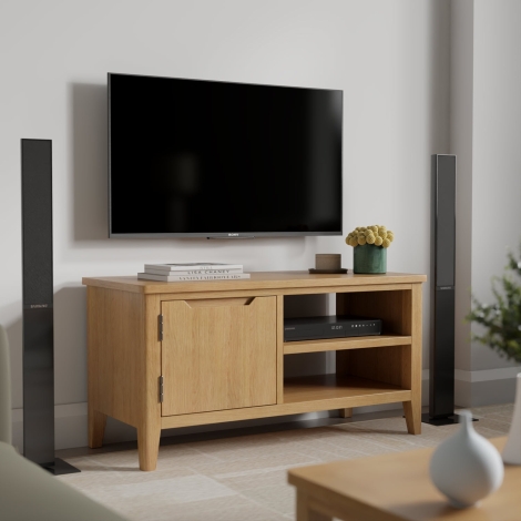 NH-OS-04 - Ekero Solid Oak Small Tv Unit 2 Open Shelves Wax Finish