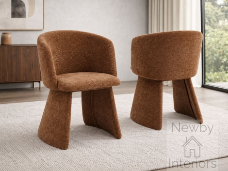 Ravenna Brown Fabric Upholstered Curved Dining Chair (Pair)