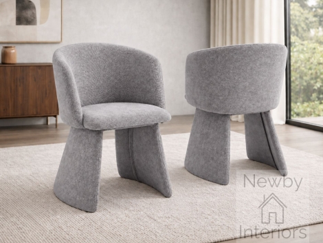 Ravenna Grey Fabric Upholstered Curved Dining Chair (Pair)