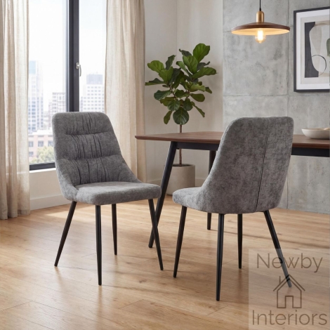 301-06-03-01-01 - Rhodes Grey Chenille Effect Dining Chair (Pair)