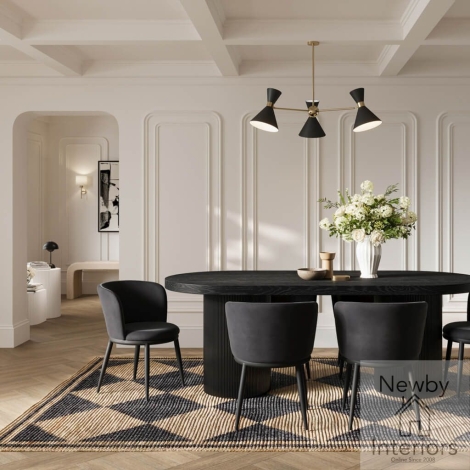 RINBLADIN4NOVBLACHA* - Rina Black Wooden Oval Dining Table Set with 4 Nova Black Velvet Chairs