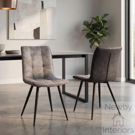 123-46-46-31-01 - Rodeo Light Grey Two Tone Suede Effect Dining Chairs (Pair)