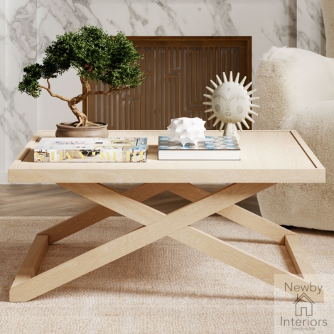 SAGBLOCOFLGE - Sage Blonde Wooden Large Coffee Table with Geometric Base