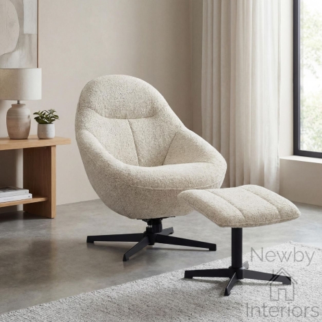 655-13-04-01-01 - Serene Natural Textured Fabric Swivel Lounge Chair & Footstool