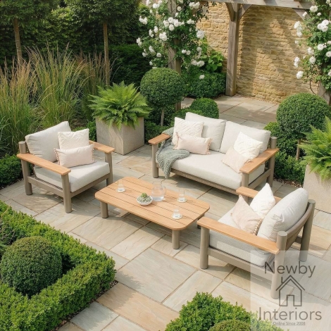 SICI-2SS-2AC-CF-LAT - Maze Sicily Rope Weave 2 Seat Sofa with 2 Armchairs & Coffee Table Café with Latte Cushions