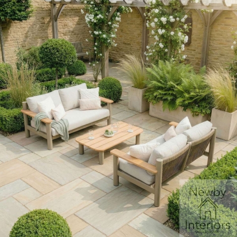 SICI-2SSS-CF-LAT - Maze Sicily Rope Weave Garden Sofa Set with Coffee Table & 2x 2 Seat Sofas Café with Latte Cushions