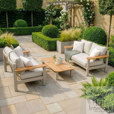 Maze Sicily Rope Weave Garden Sofa Set with Coffee Table & 2x 2 Seat Sofas Latte with Latte Cushions