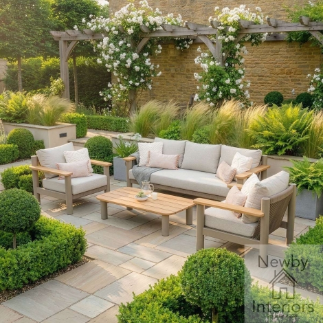 SICI-3SS-2AC-CF-LAT - Maze Sicily Rope Weave 3 Seat Sofa with 2 Armchairs & Coffee Table Cafe Frame with Latte Cushions