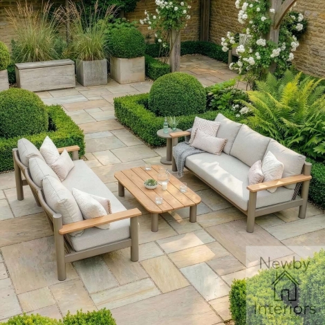 SICI-3SSS-CF-LAT - Maze Sicily Rope Weave Garden Sofa Set with Coffee Table with 2 x 3 Seat Sofas Cafe Frame with Latte Cushions