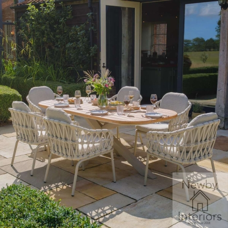 SICI-6SRTRC-LAT - Maze Sicily Open Rope Weave 6 Seat Rectangular Dining Set Latte Frame & Cushions