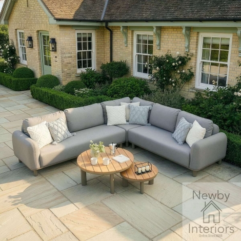 SICI-CSS-2CT-CF - Maze Outdoor Fabric Sicily Corner Sofa Set with Round Coffee Tables Cafe Frame & Cushions