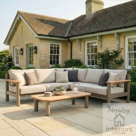 SICI-CSS-CF-LAT - Maze Sicily Rope Weave Small Corner Sofa Set with Coffee Table Cafe Frame & Latte Cushions