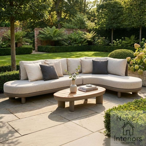SICI-CSS-L-CF-LAT - Maze Sicily Rope Weave Curve Corner Sofa Set with Coffee Table Cafe Frame & Latte Cushions