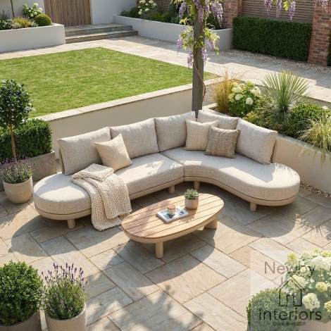 SICI-CSS-L-LAT - Maze Sicily Rope Weave Curve Corner Sofa Set with Coffee Table Latte Frame & Cushions