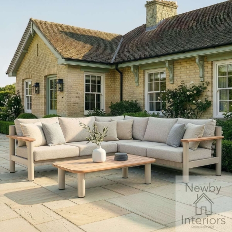 Maze Sicily Rope Weave Small Corner Sofa Set with Coffee Table Latte Frame & Cushions