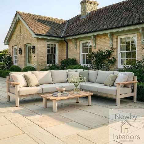Maze Sicily Rope Weave Large Corner Sofa Set with Coffee Table Latte Frame & Cushions