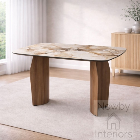 Sienna Gloss Pandora Ceramic Dining Table 120cm Rectangular Walnut Legs