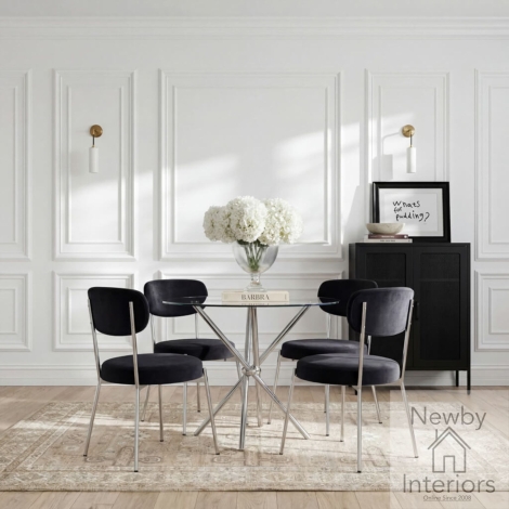 SMIBLACHA - 2x Smith Black Velvet Upholstered Dining Chair Chrome Frame